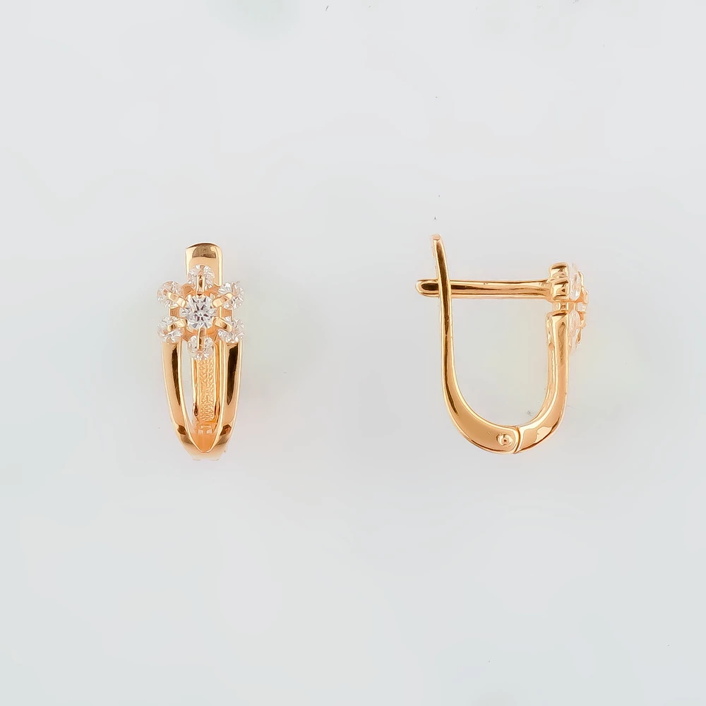 Серьги с фианитом из красного золота 585 пробы