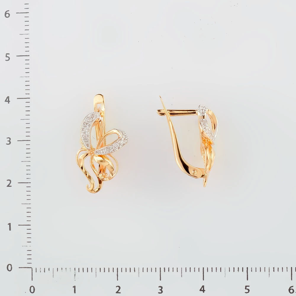Серьги с фианитом из красного золота 585 пробы