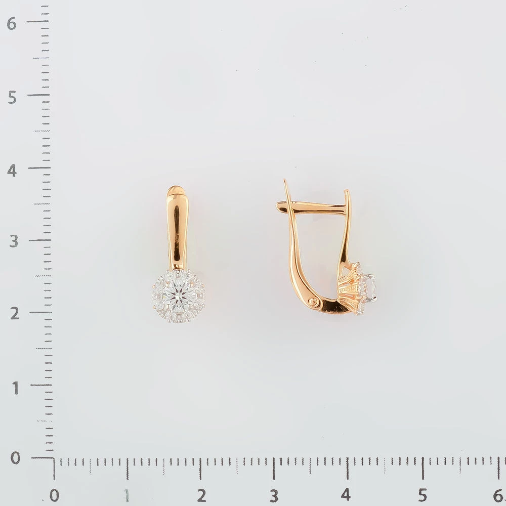 Серьги с фианитом из красного золота 585 пробы