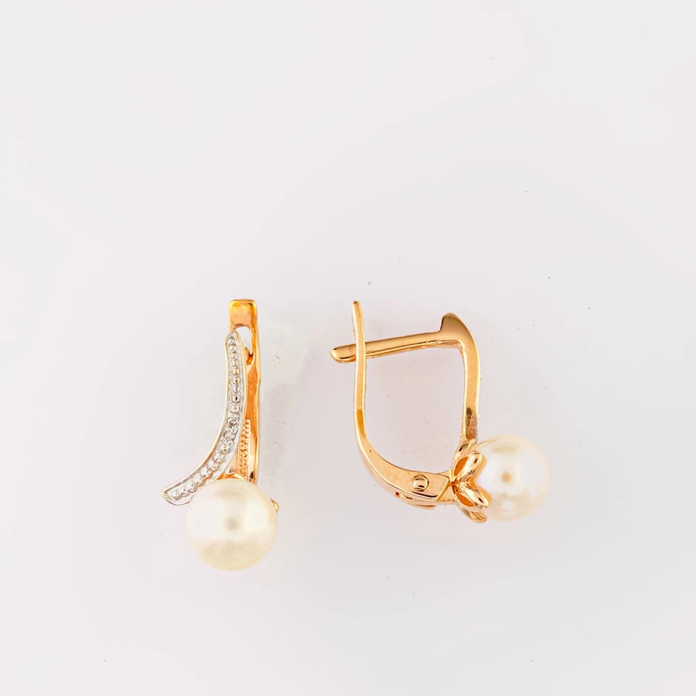 Серьги с культивированным жемчугом из красного золота 585 пробы