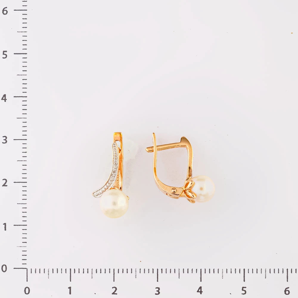 Серьги с культивированным жемчугом из красного золота 585 пробы