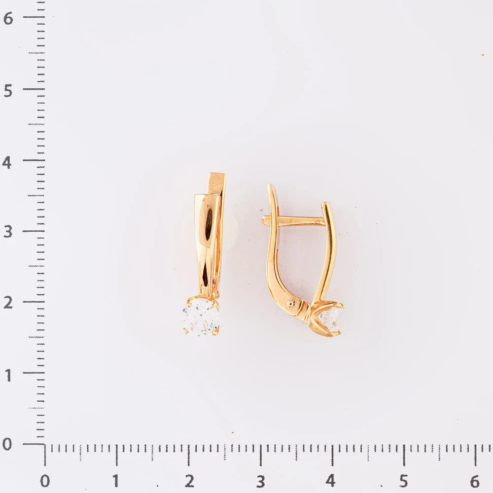 Серьги с фианитом из красного золота 585 пробы