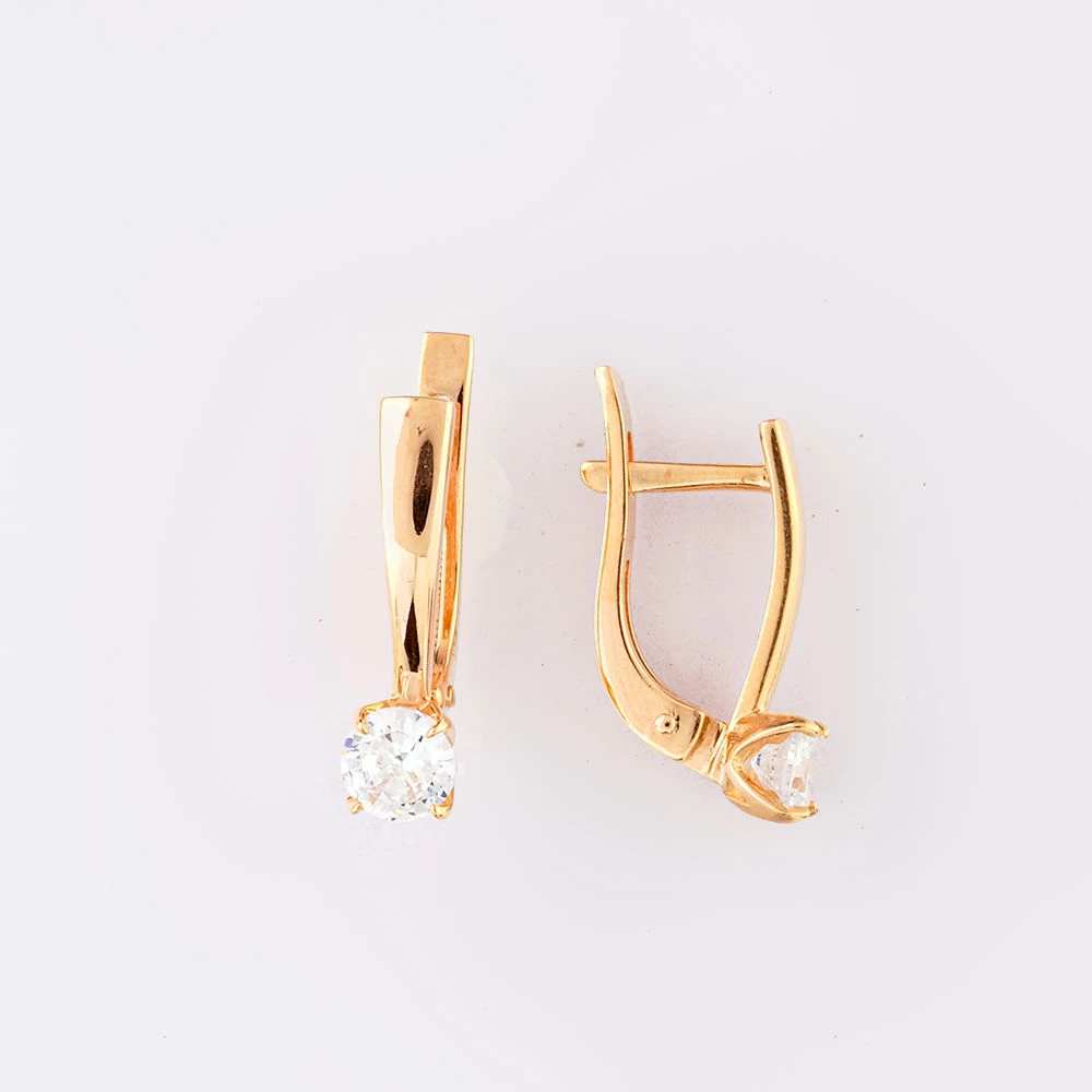 Серьги с фианитом из красного золота 585 пробы