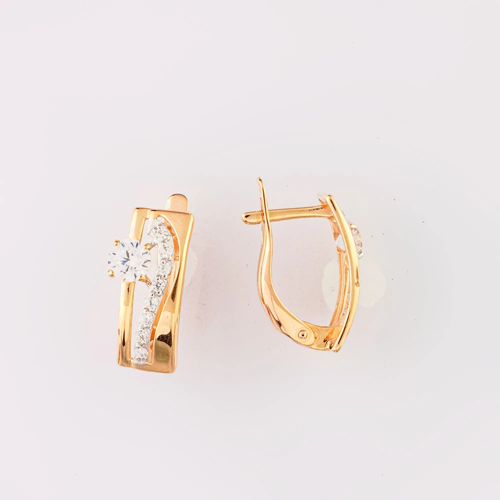 Серьги с фианитом из красного золота 585 пробы