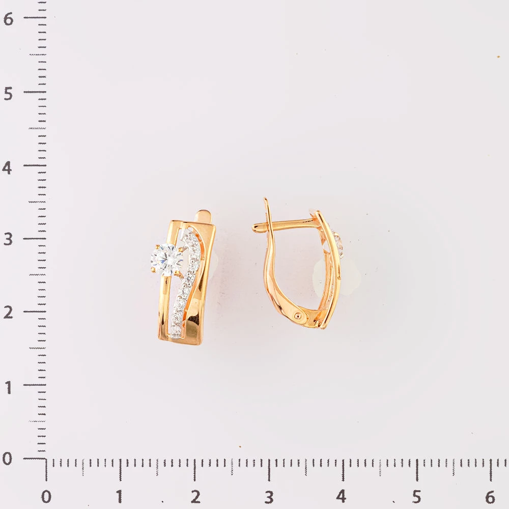 Серьги с фианитом из красного золота 585 пробы