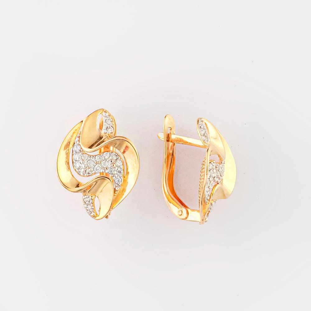 Серьги с фианитом из красного золота 585 пробы