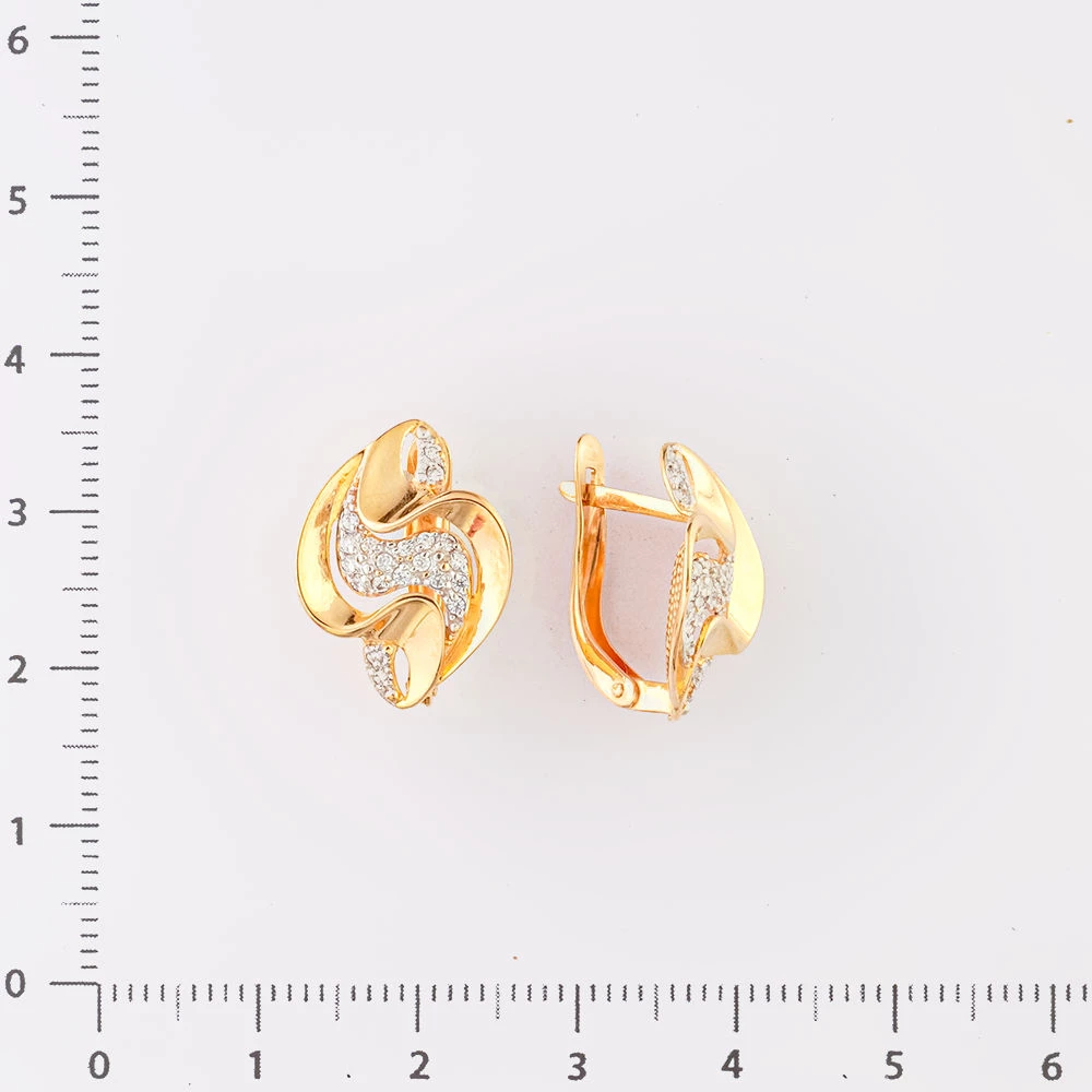 Серьги с фианитом из красного золота 585 пробы