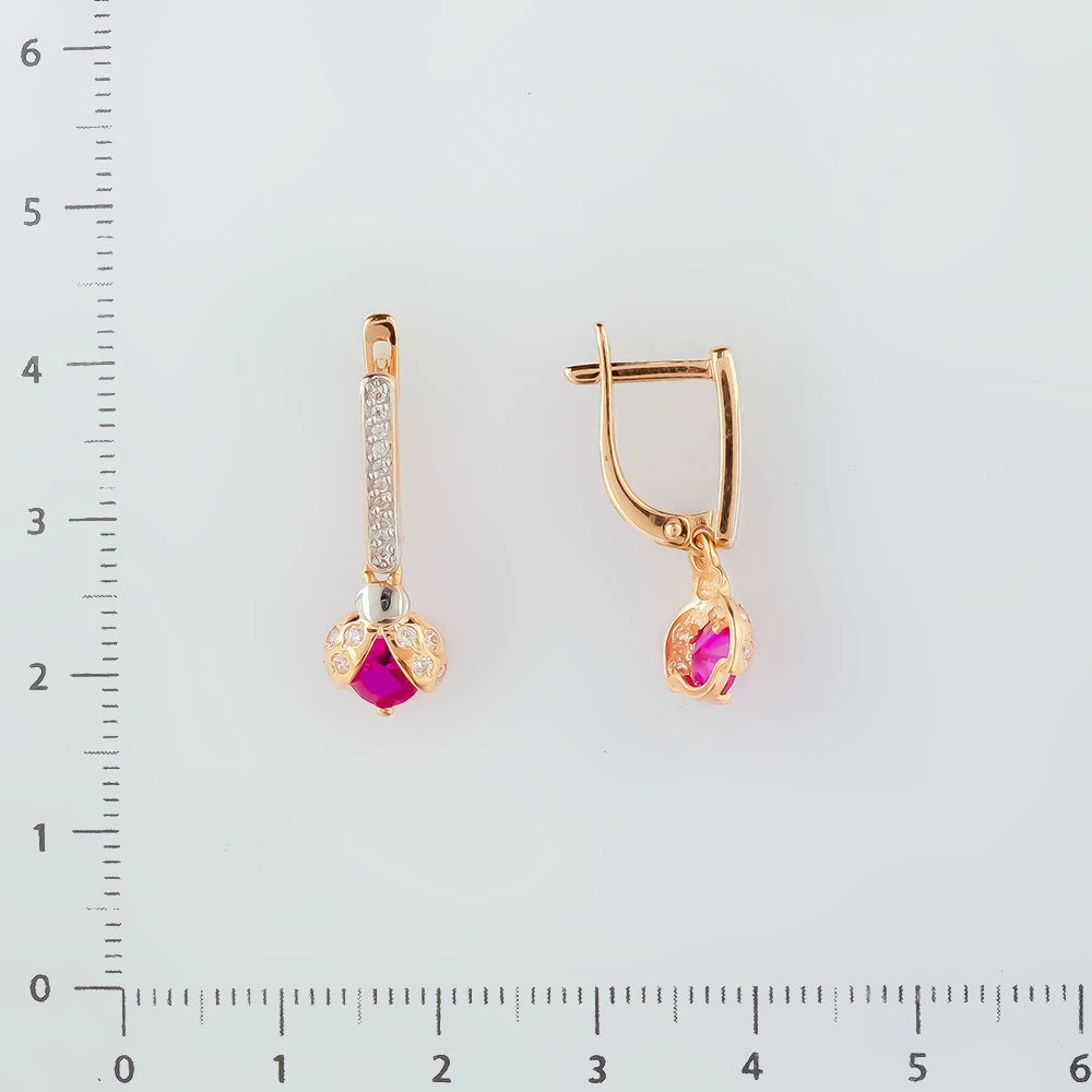 Серьги с фианитом из красного золота 585 пробы