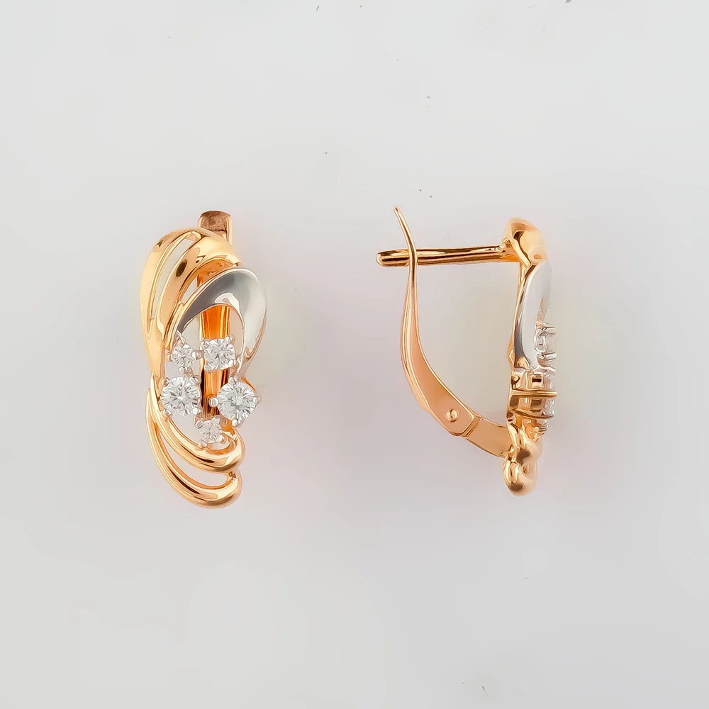 Серьги с фианитом из красного золота 585 пробы