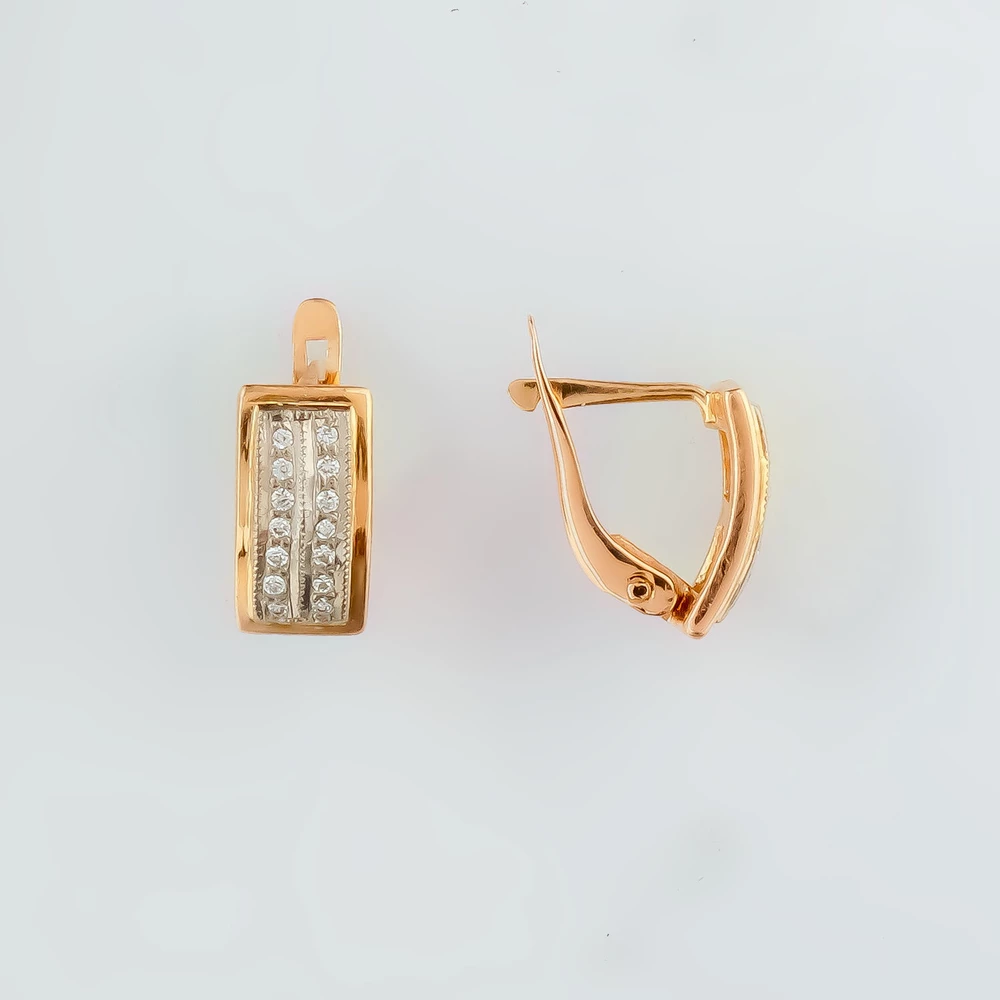 Серьги с фианитом из красного золота 585 пробы