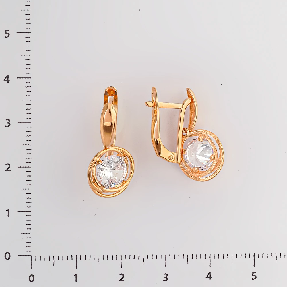 Серьги с фианитом из красного золота 585 пробы