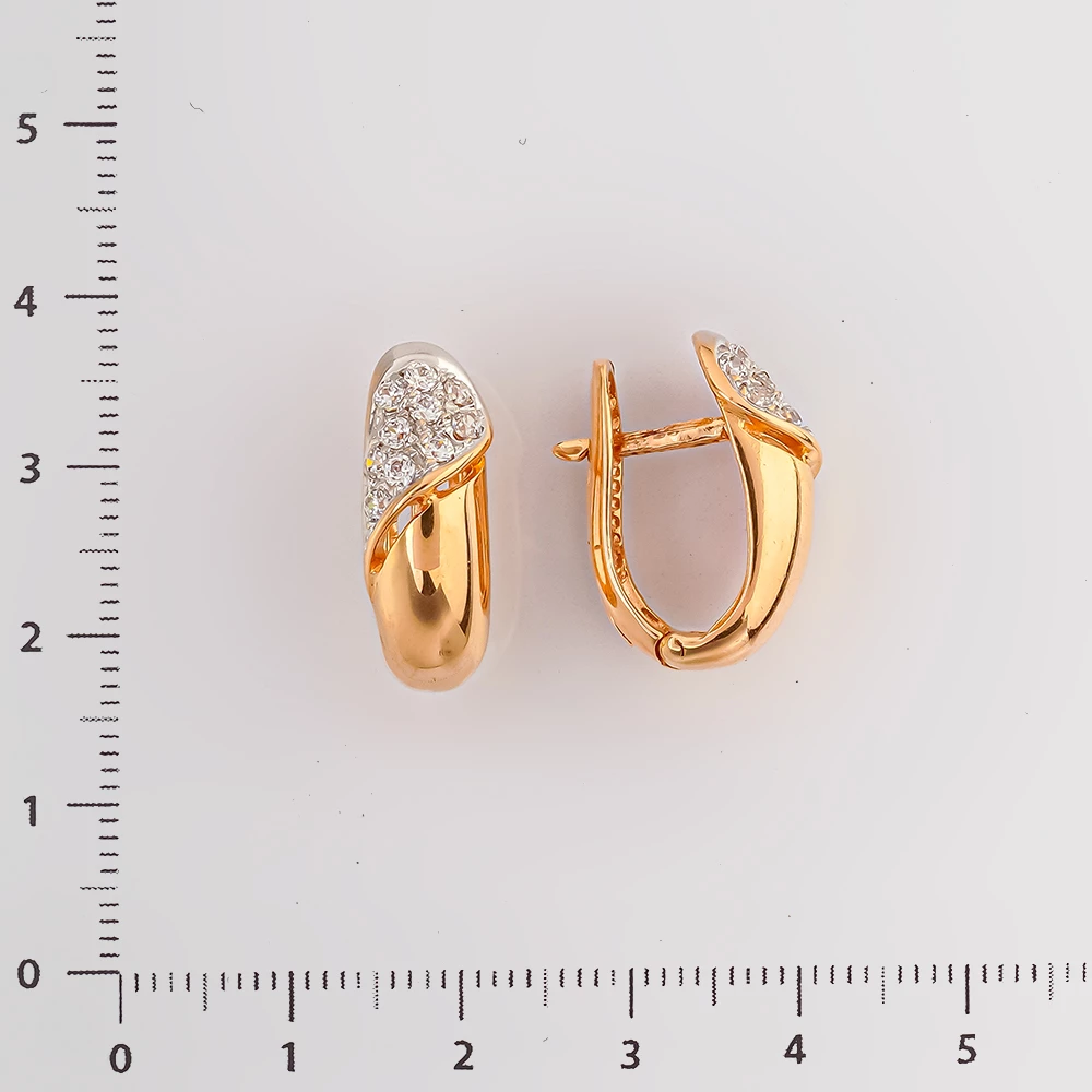 Серьги с фианитом из красного золота 585 пробы