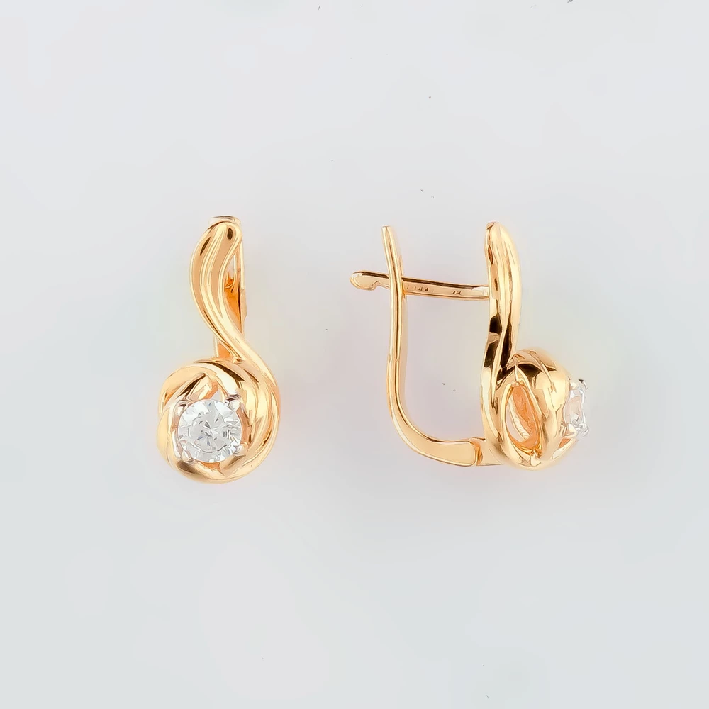 Серьги с фианитом из красного золота 585 пробы