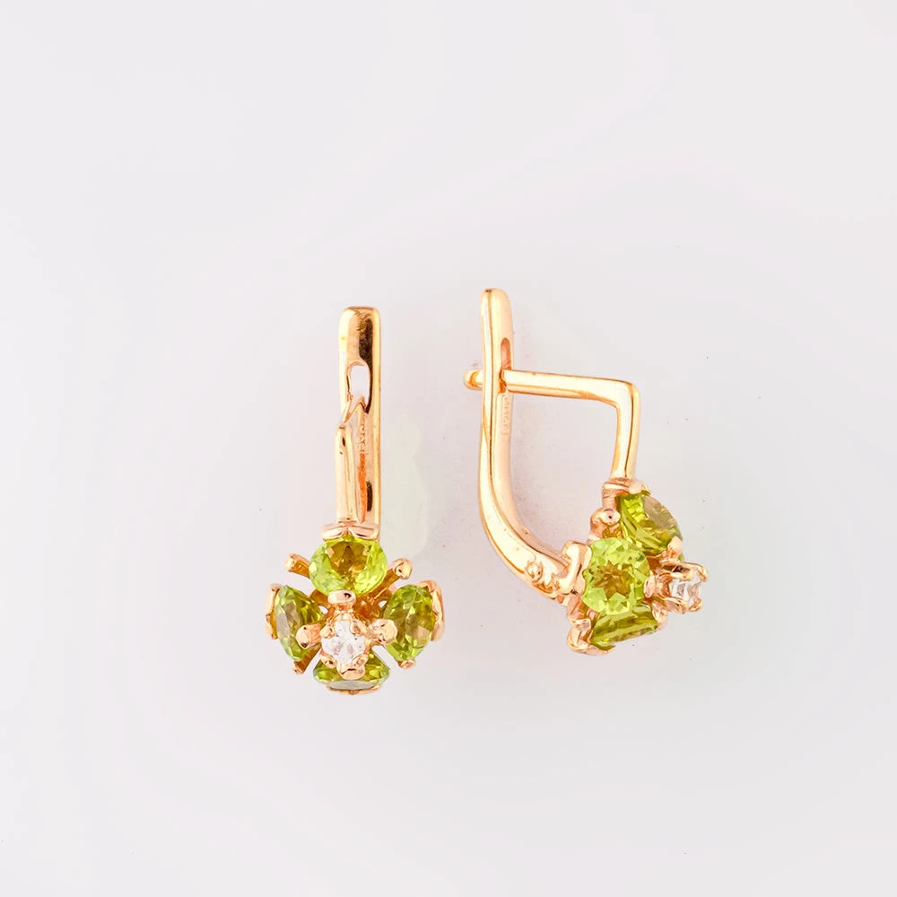 Серьги с хризолитом из красного золота 585 пробы