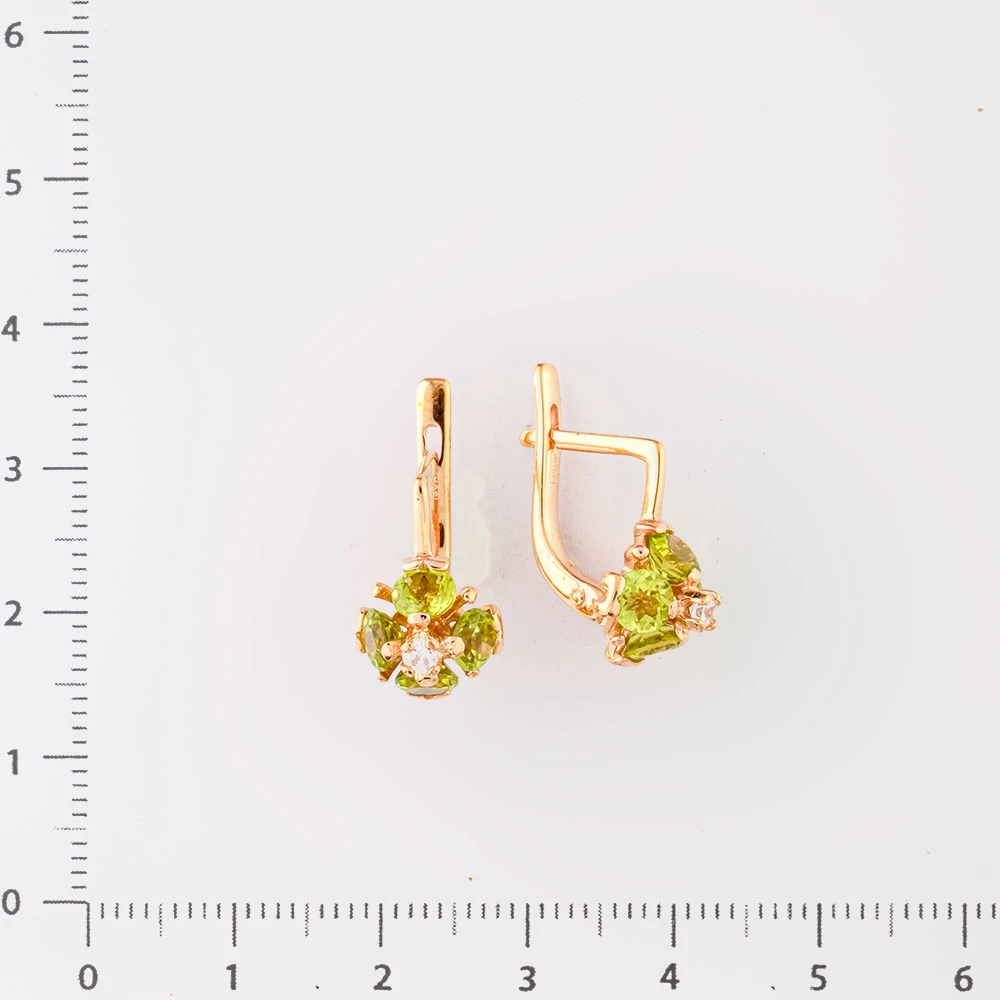 Серьги с хризолитом из красного золота 585 пробы