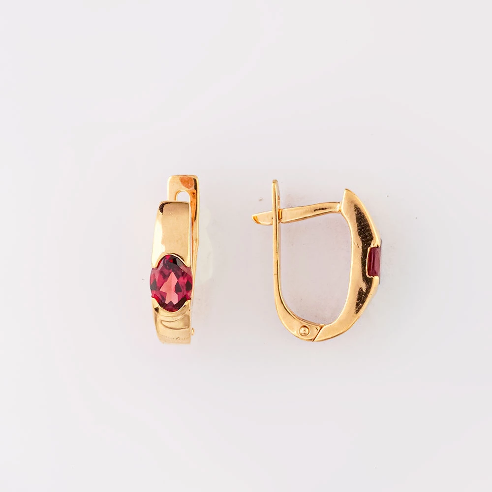 Серьги с гранатом из красного золота 585 пробы