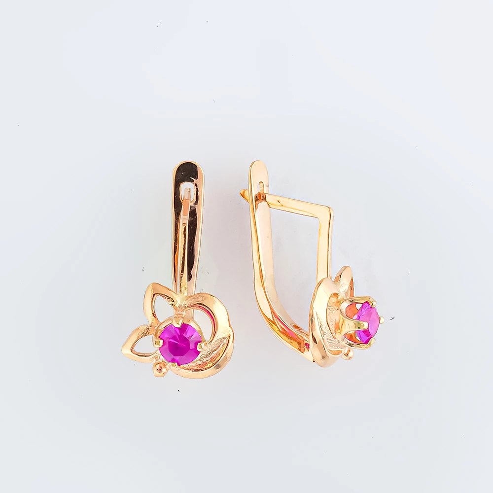 Серьги с фианитом из красного золота 585 пробы