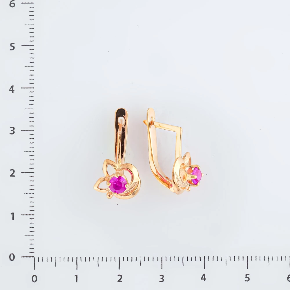 Серьги с фианитом из красного золота 585 пробы