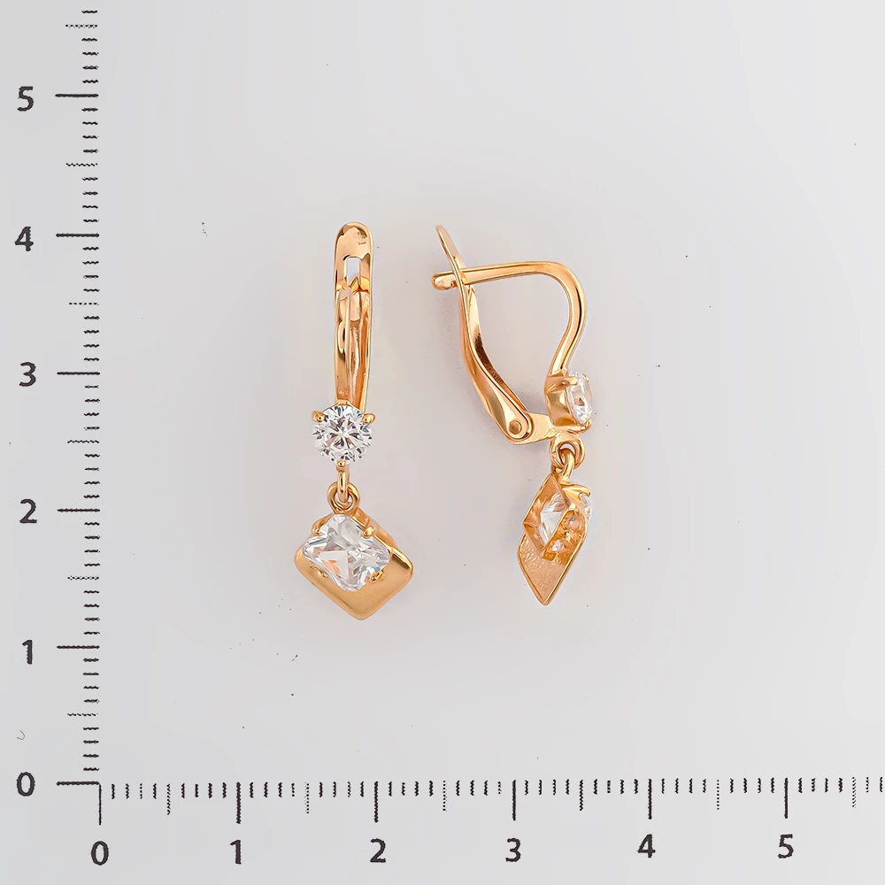 Серьги с фианитом из красного золота 585 пробы