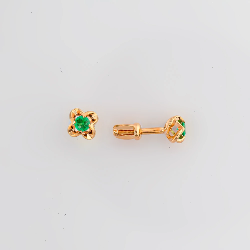 Серьги с изумрудом из красного золота 585 пробы