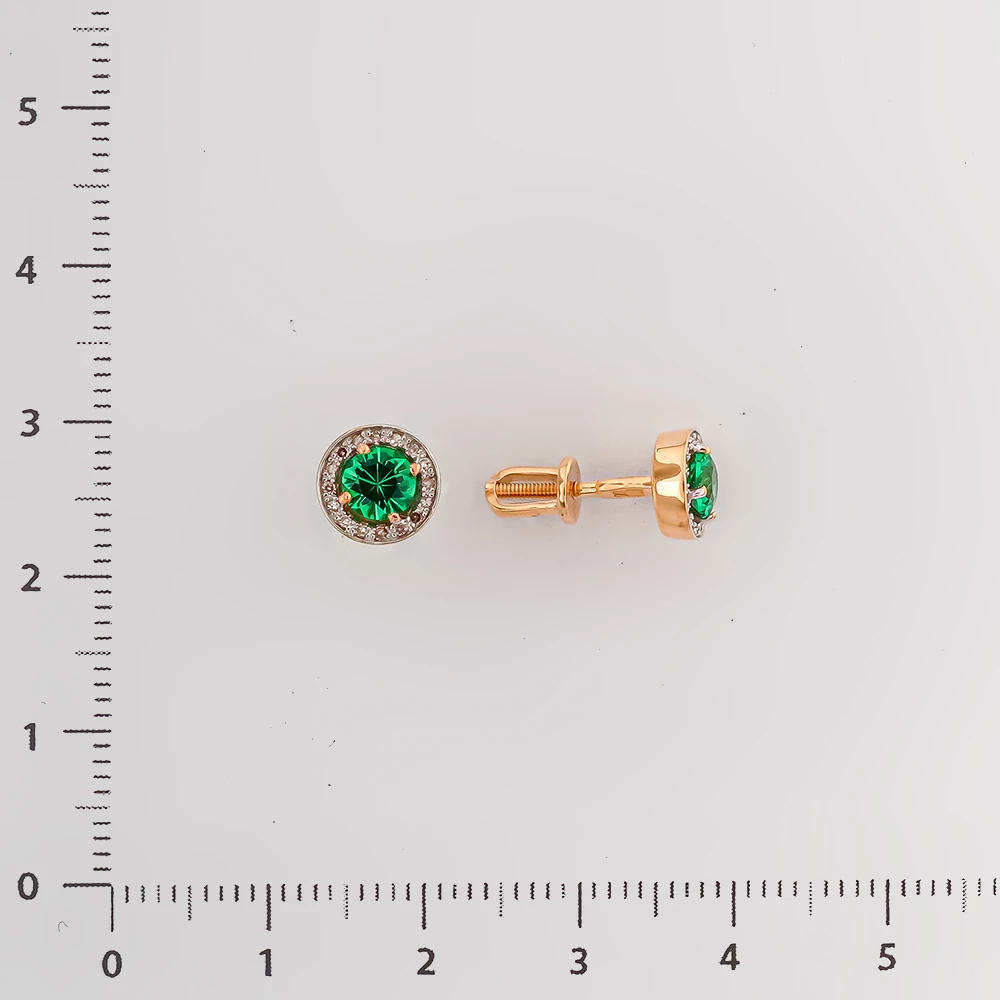 Серьги с изумрудом синтетическим из красного золота 585 пробы