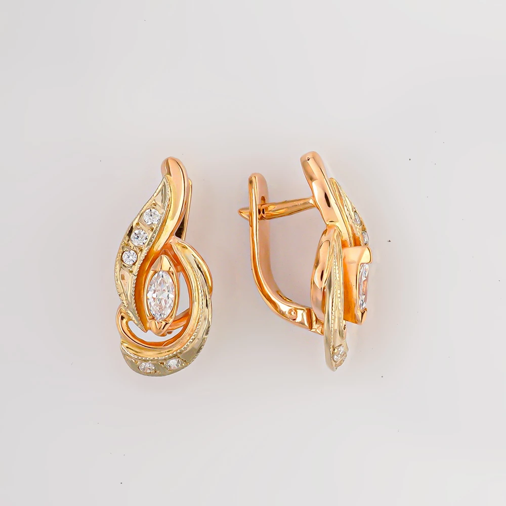 Серьги с фианитом из красного золота 585 пробы