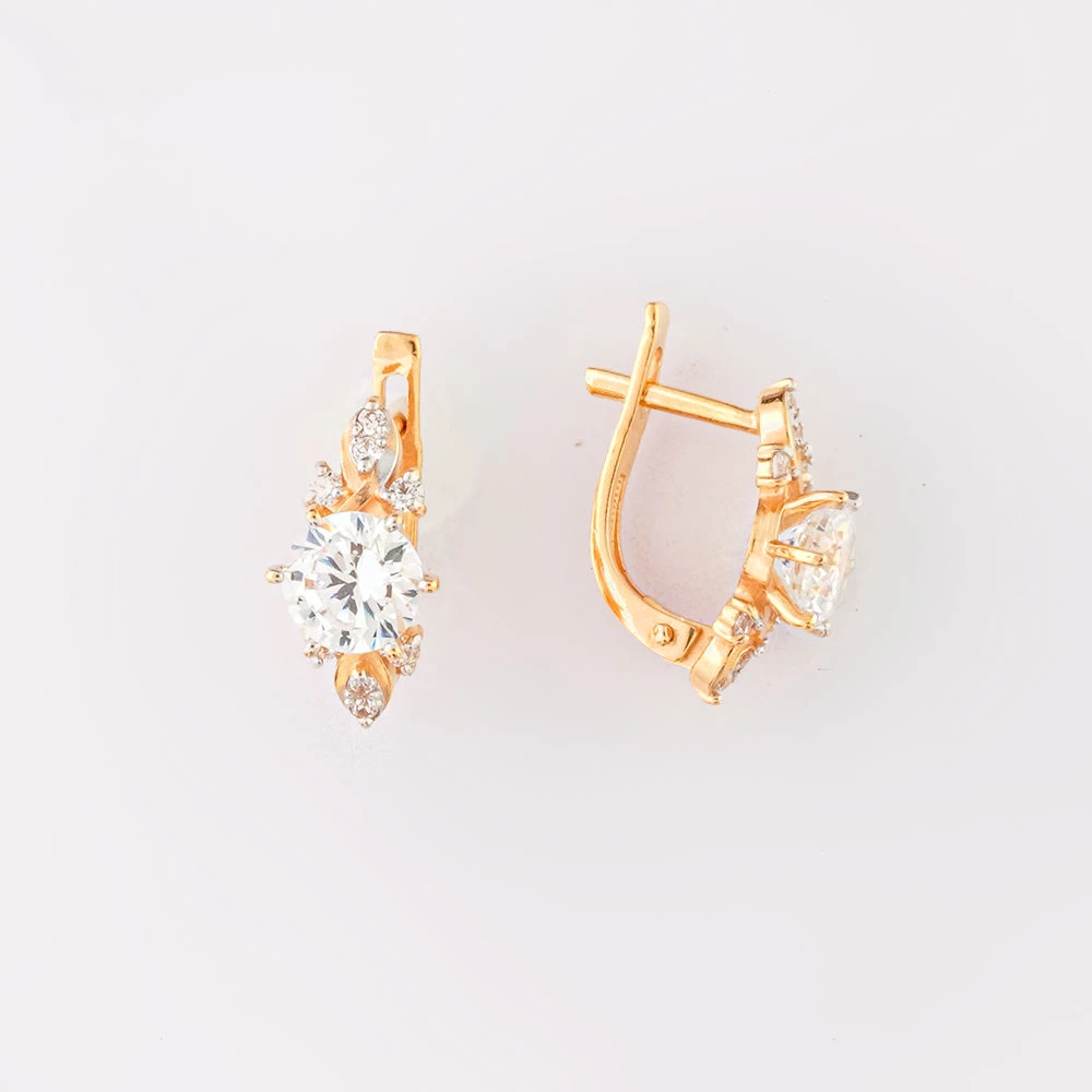 Серьги с фианитом из красного золота 585 пробы