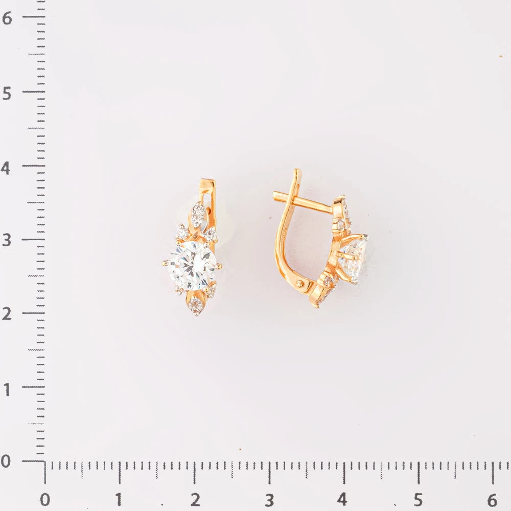 Серьги с фианитом из красного золота 585 пробы