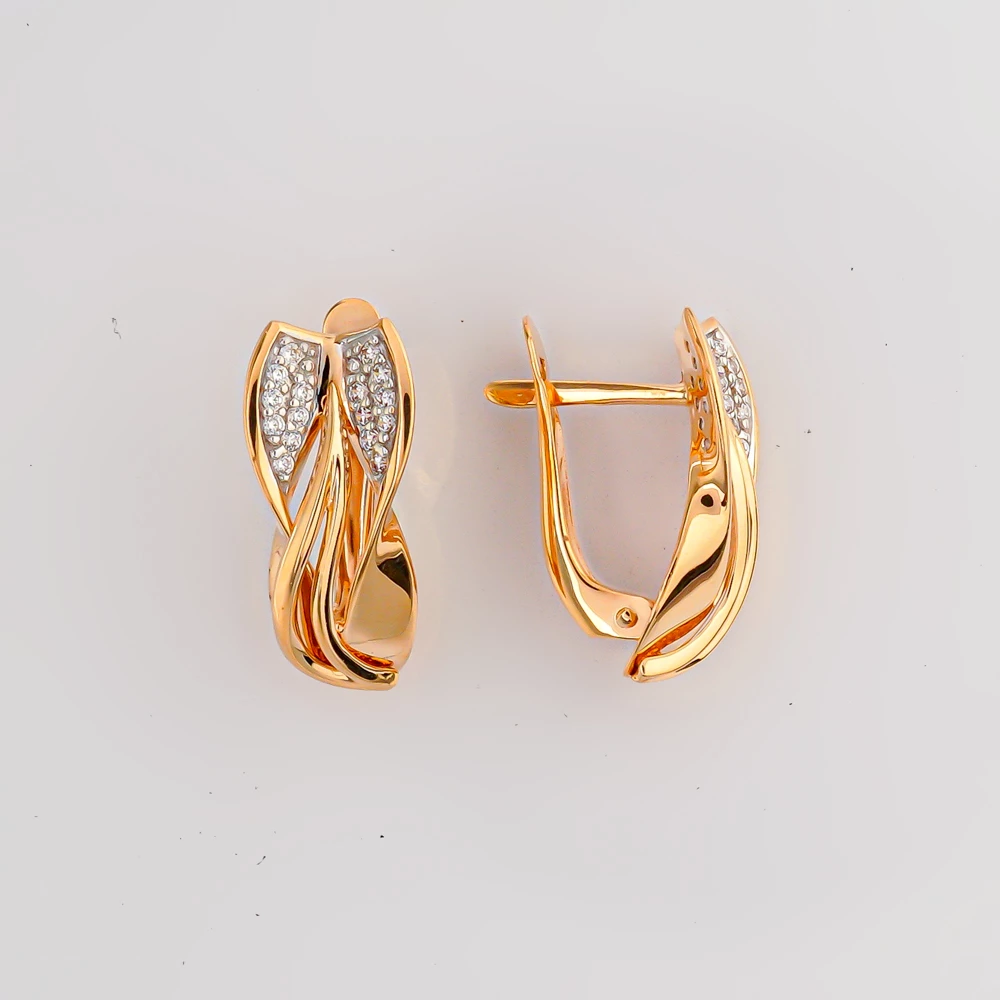 Серьги с фианитом из красного золота 585 пробы