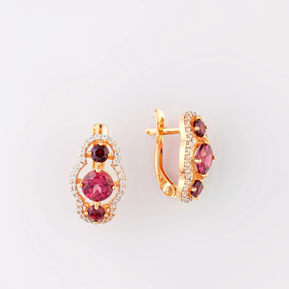 Серьги с гранатом из красного золота 585 пробы