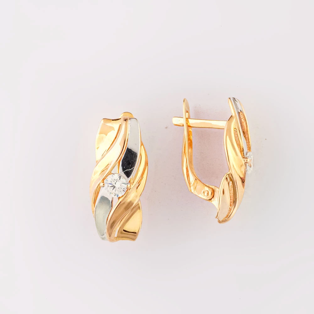 Серьги с фианитом из красного золота 585 пробы