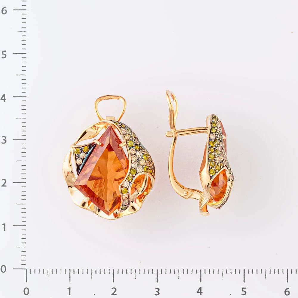 Серьги с султанитом синтетическим из красного золота 585 пробы