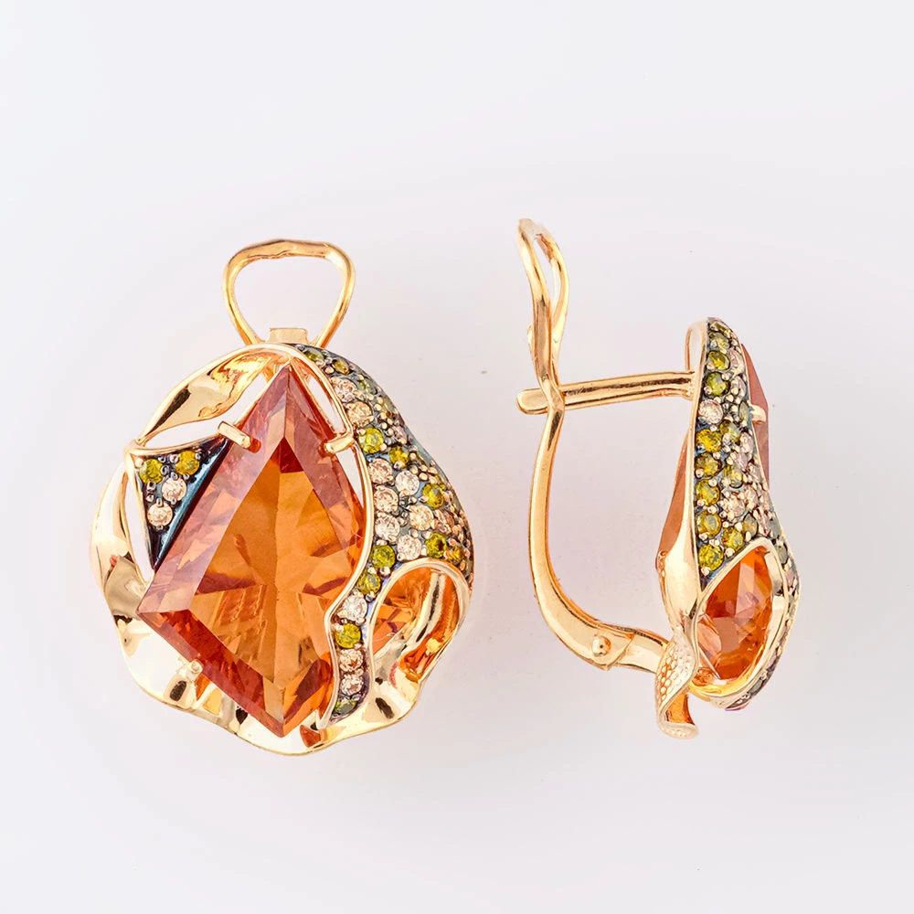 Серьги с султанитом синтетическим из красного золота 585 пробы