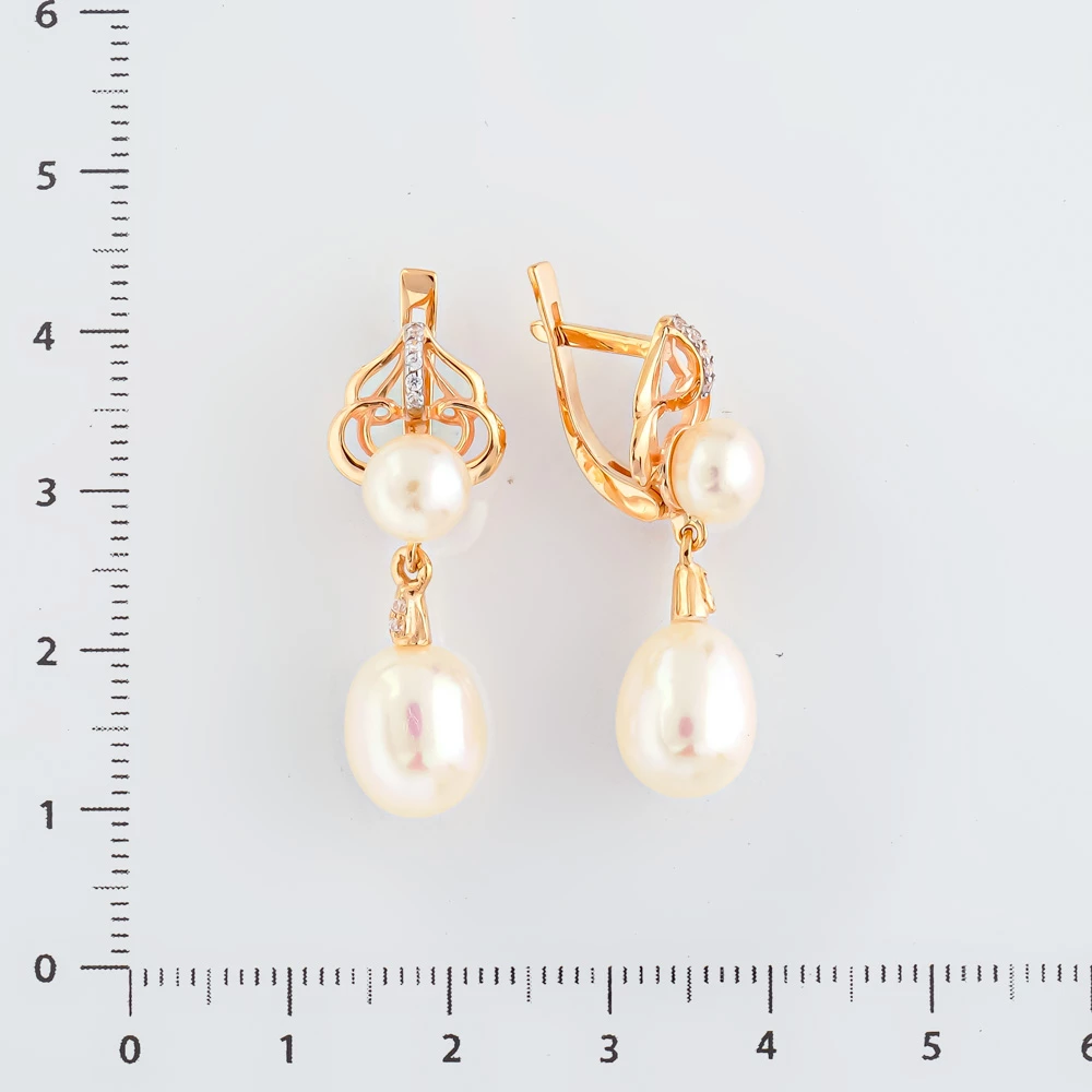 Серьги с культивированным жемчугом из красного золота 585 пробы