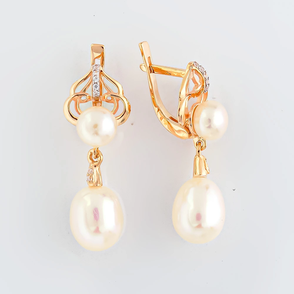 Серьги с культивированным жемчугом из красного золота 585 пробы