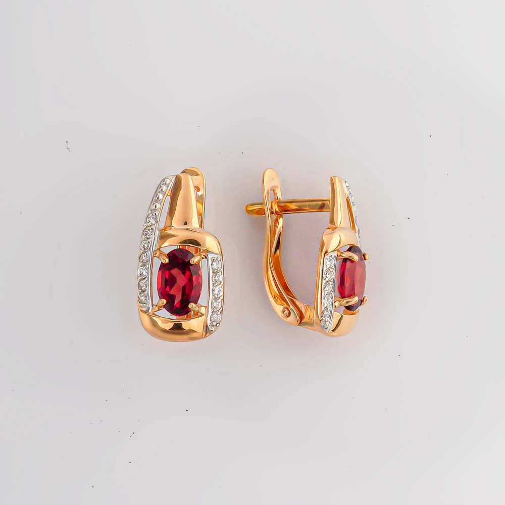 Серьги с гранатом из красного золота 585 пробы