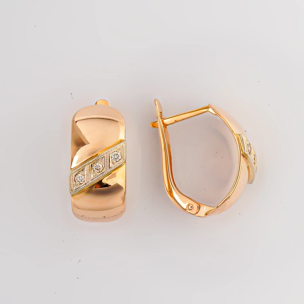 Серьги с бриллиантом из красного золота 585 пробы