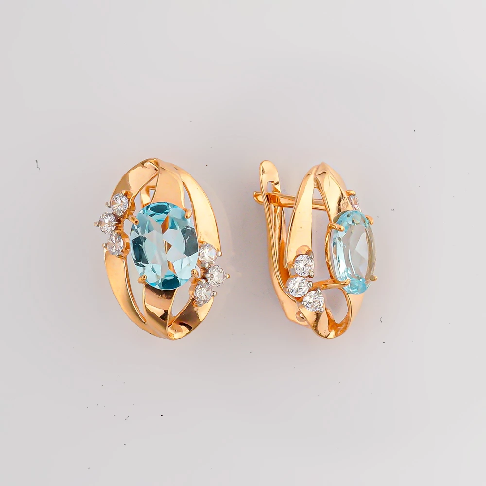 Серьги с топазом из красного золота 585 пробы