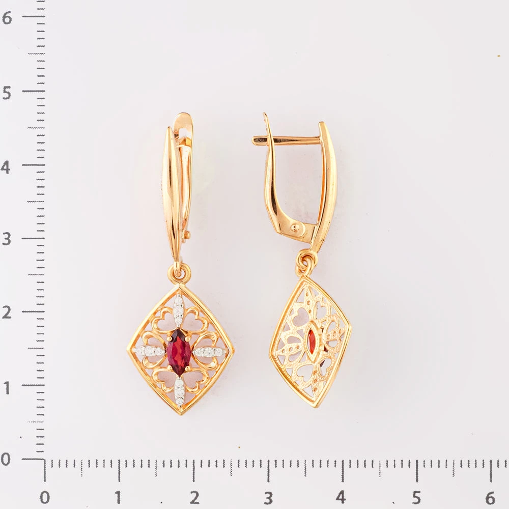 Серьги с гранатом из красного золота 585 пробы