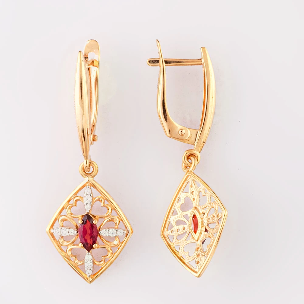 Серьги с гранатом из красного золота 585 пробы