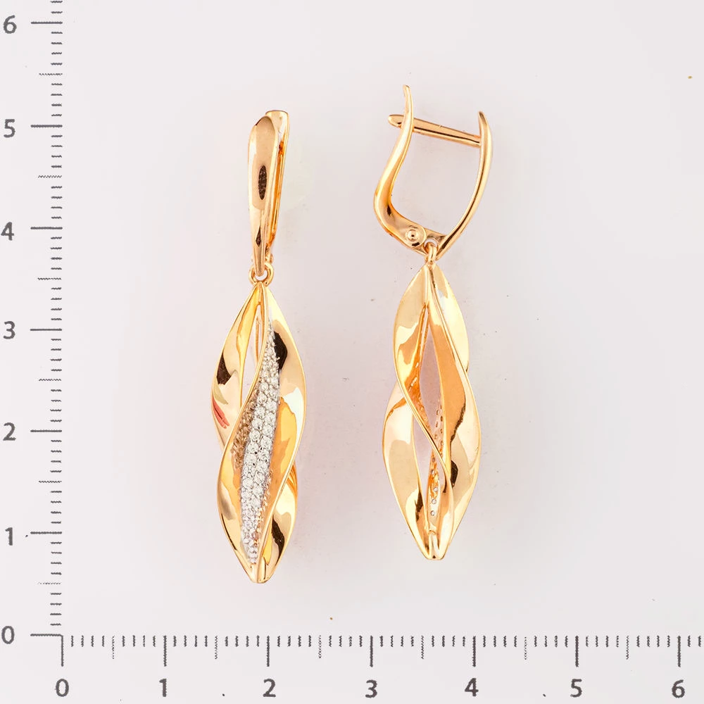 Серьги с фианитом из красного золота 585 пробы