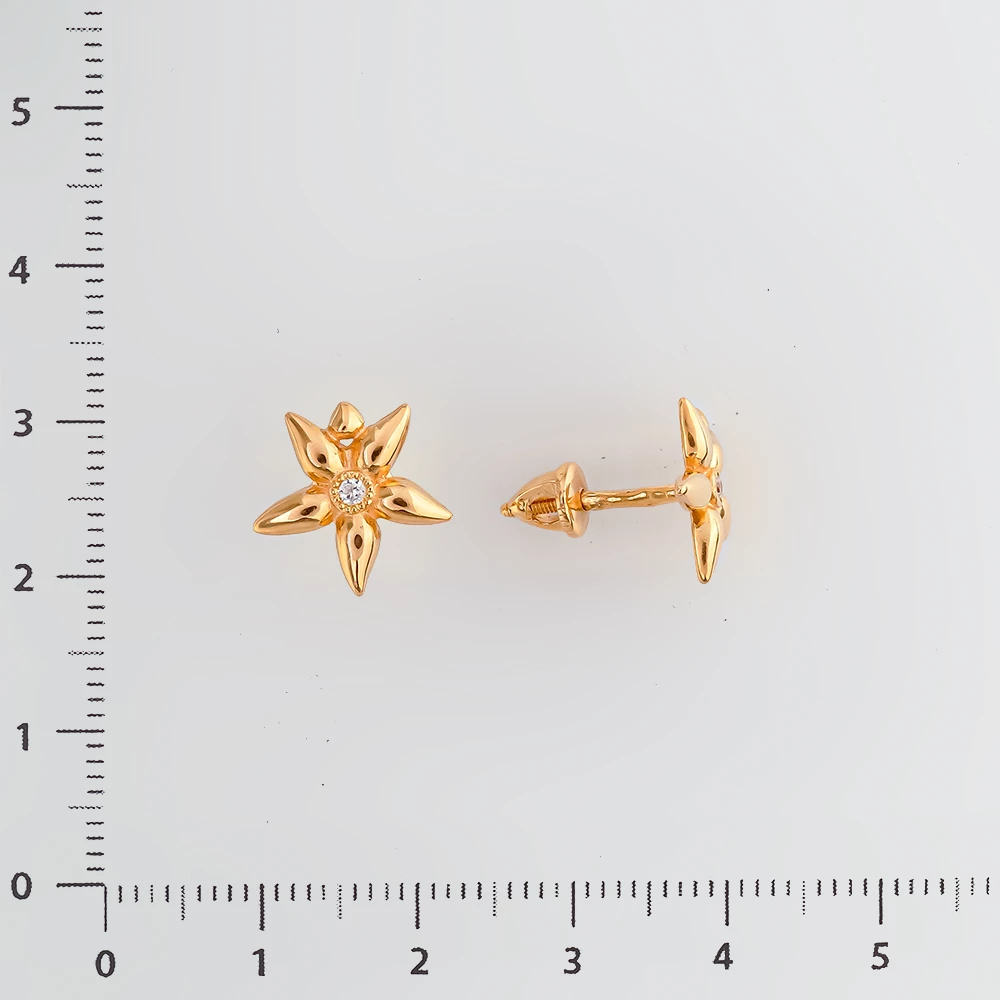 Серьги с фианитом из красного золота 585 пробы