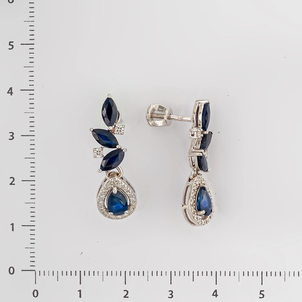 Серьги с сапфиром из белого золота 585 пробы