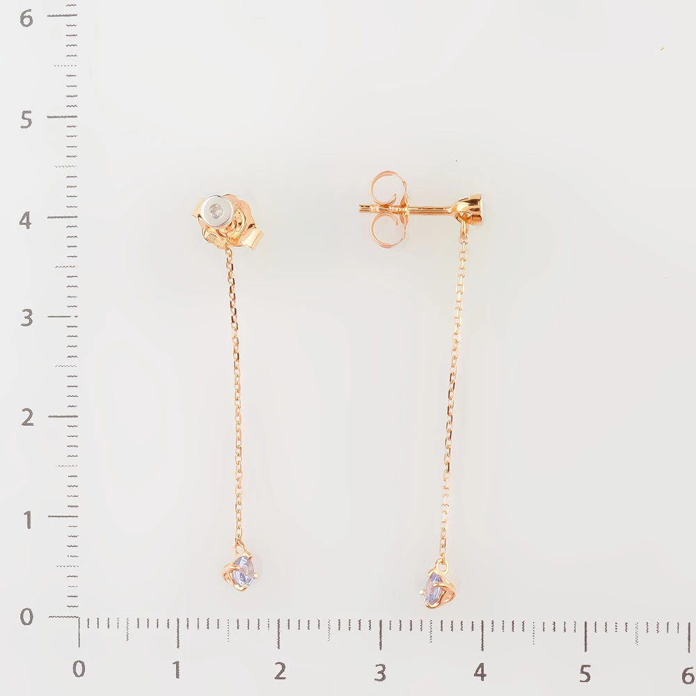 Серьги с танзанитом из красного золота 585 пробы