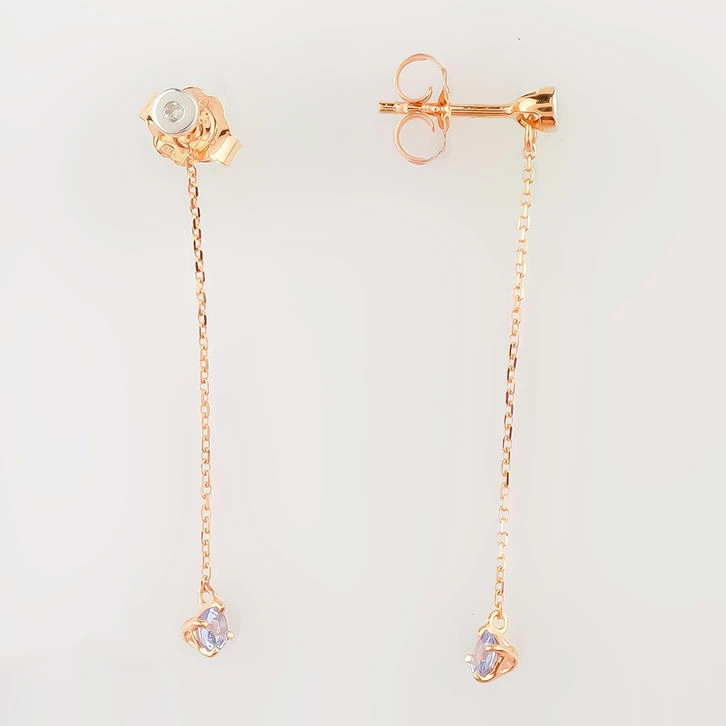 Серьги с танзанитом из красного золота 585 пробы