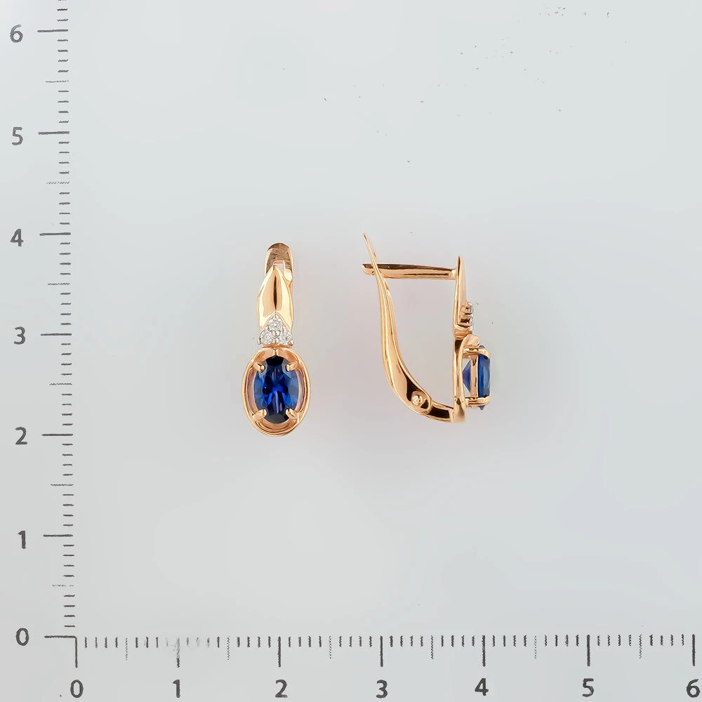 Серьги с сапфиром синтетическим из красного золота 375 пробы