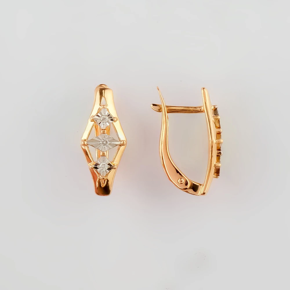 Серьги с бриллиантом из красного золота 585 пробы