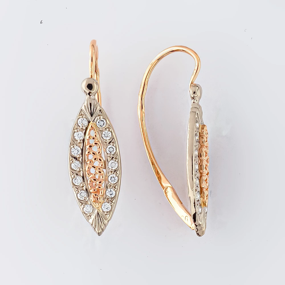 Серьги с фианитом из белого золота 585 пробы