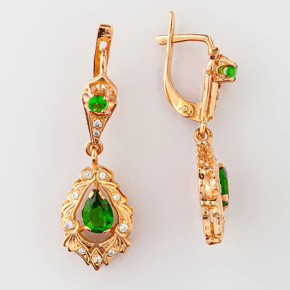 Серьги с фианитом из красного золота 585 пробы
