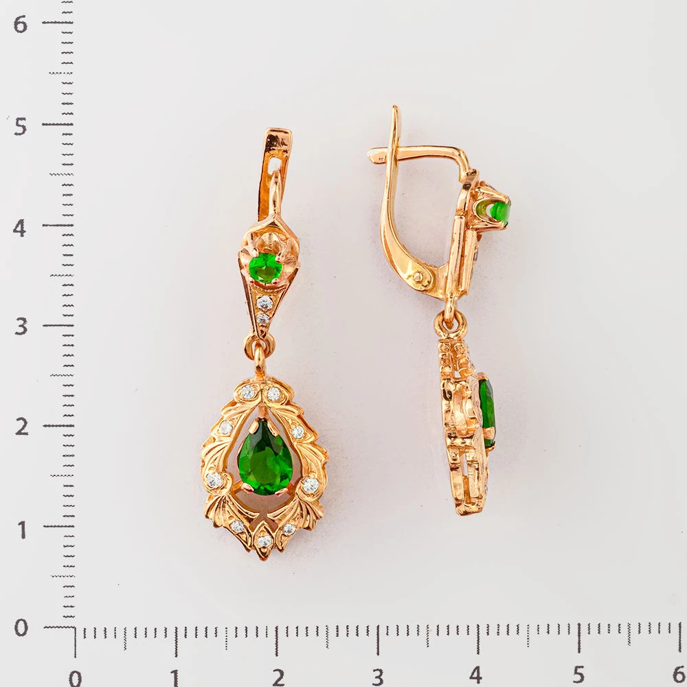 Серьги с фианитом из красного золота 585 пробы